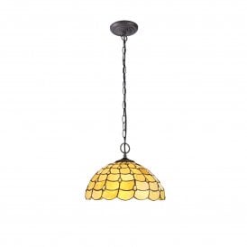COLLETTE Tiffany 2 Light Downlighter Ceiling Pendant 40cm Beige, Clear Crystal, Antique Brass