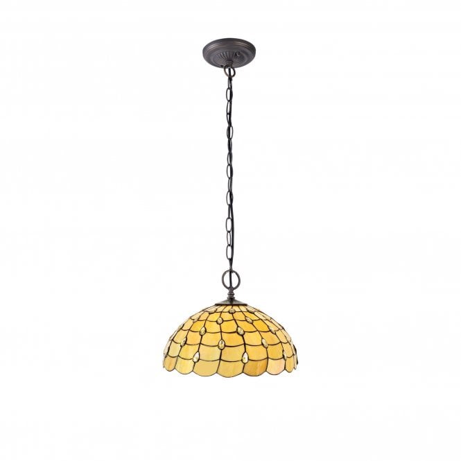 COLLETTE Tiffany 2 Light Downlighter Ceiling Pendant 50cm Beige, Clear Crystal, Antique Brass