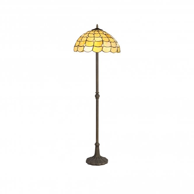 COLLETTE Tiffany 2 Light Leaf Floor Lamp 40cm Beige, Clear Crystal, Antique Brass