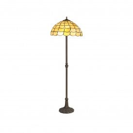 COLLETTE Tiffany 2 Light Leaf Floor Lamp 40cm Beige, Clear Crystal, Antique Brass