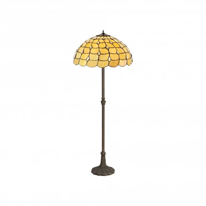 COLLETTE Tiffany 2 Light Leaf Floor Lamp 50cm Beige, Clear Crystal, Antique Brass