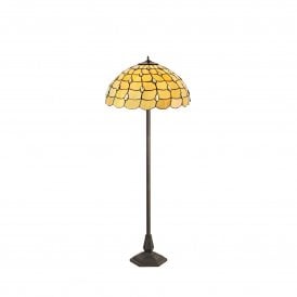 COLLETTE Tiffany 2 Light Octagonal Floor Lamp 50cm Beige, Clear Crystal, Antique Brass