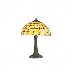 COLLETTE Tiffany 2 Light Octagonal Table Lamp 40cm Beige, Clear Crystal, Antique Brass