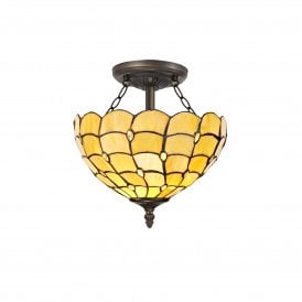 COLLETTE Tiffany 2 Light Semi-Flush Ceiling 30cm Tiffany Beige, Clear Crystal, Antique Brass