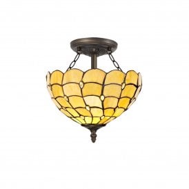 COLLETTE Tiffany 2 Light Semi-Flush Ceiling 30cm Tiffany Beige, Clear Crystal, Antique Brass