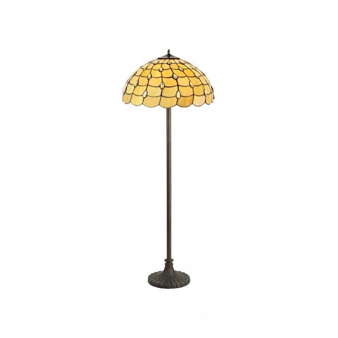 COLLETTE Tiffany 2 Light Stepped Floor Lamp 50cm Tiffany Beige, Clear Crystal, Antique Brass