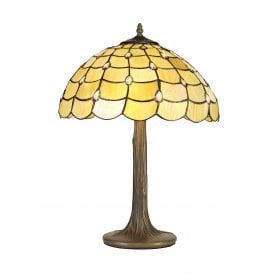COLLETTE Tiffany 2 Light Tree Like Table Lamp 40cm Beige, Clear Crystal, Antique Brass