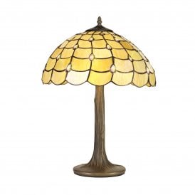 COLLETTE Tiffany 2 Light Tree Like Table Lamp 40cm Beige, Clear Crystal, Antique Brass