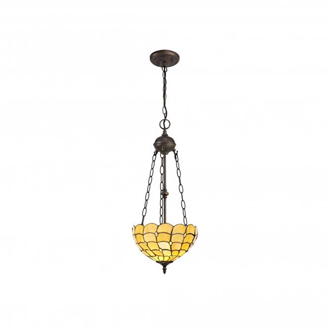COLLETTE Tiffany 2 Light Uplighter Ceiling Pendant 30cm Beige, Clear Crystal, Antique Brass