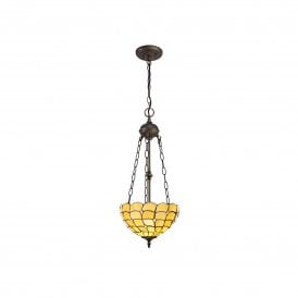 COLLETTE Tiffany 2 Light Uplighter Ceiling Pendant 30cm Beige, Clear Crystal, Antique Brass