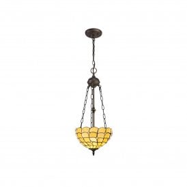 COLLETTE Tiffany 2 Light Uplighter Ceiling Pendant 30cm Beige, Clear Crystal, Antique Brass