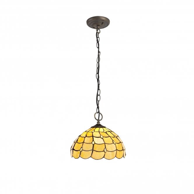 COLLETTE Tiffany 3 Light Downlighter Ceiling Pendant 30cm Beige, Clear Crystal, Antique Brass