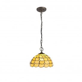 COLLETTE Tiffany 3 Light Downlighter Ceiling Pendant 30cm Beige, Clear Crystal, Antique Brass