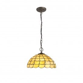 COLLETTE Tiffany 3 Light Downlighter Ceiling Pendant 40cm Beige, Clear Crystal, Antique Brass