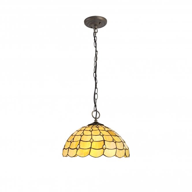 COLLETTE Tiffany 3 Light Downlighter Ceiling Pendant 40cm Beige, Clear Crystal, Antique Brass