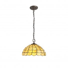 COLLETTE Tiffany 3 Light Downlighter Ceiling Pendant 40cm Beige, Clear Crystal, Antique Brass