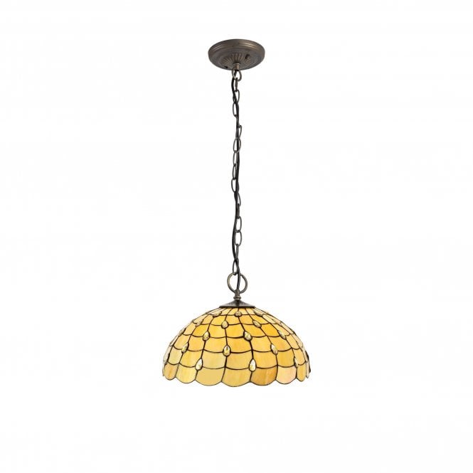 COLLETTE Tiffany 3 Light Downlighter Ceiling Pendant 50cm Beige, Clear Crystal, Antique Brass