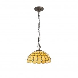 COLLETTE Tiffany 3 Light Downlighter Ceiling Pendant 50cm Beige, Clear Crystal, Antique Brass