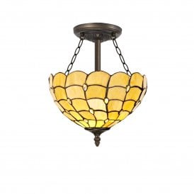 COLLETTE Tiffany 3 Light Semi-Flush Ceiling 30cm Beige, Clear Crystal, Antique Brass