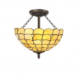 COLLETTE Tiffany 3 Light Semi-Flush Ceiling 40cm Tiffany Beige, Clear Crystal, Antique Brass