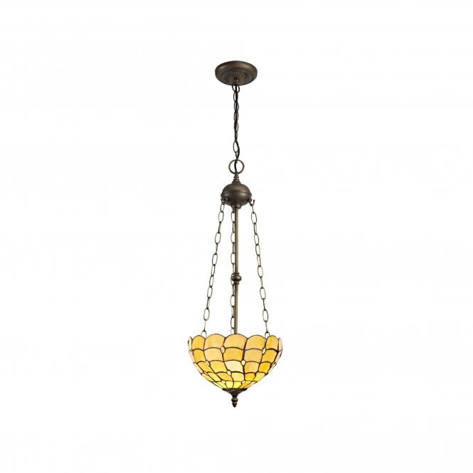 COLLETTE Tiffany 3 Light Uplighter Ceiling Pendant 30cm Beige, Clear Crystal, Antique Brass