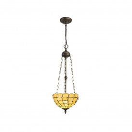 COLLETTE Tiffany 3 Light Uplighter Ceiling Pendant 30cm Beige, Clear Crystal, Antique Brass