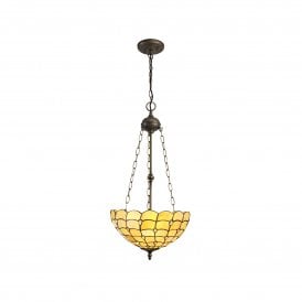 COLLETTE Tiffany 3 Light Uplighter Ceiling Pendant 40cm Beige, Clear Crystal, Antique Brass