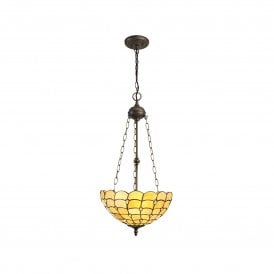 COLLETTE Tiffany 3 Light Uplighter Ceiling Pendant 40cm Beige, Clear Crystal, Antique Brass