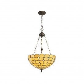 COLLETTE Tiffany 3 Light Uplighter Ceiling Pendant 50cm Beige, Clear Crystal, Antique Brass