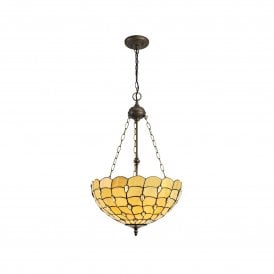 COLLETTE Tiffany 3 Light Uplighter Ceiling Pendant 50cm Beige, Clear Crystal, Antique Brass