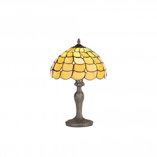 COLLETTE Tiffany Curved Table Lamp 30cm Beige, Clear Crystal, Antique Brass