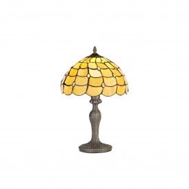 COLLETTE Tiffany Curved Table Lamp 30cm Beige, Clear Crystal, Antique Brass