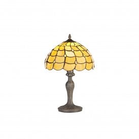 COLLETTE Tiffany Curved Table Lamp 30cm Beige, Clear Crystal, Antique Brass
