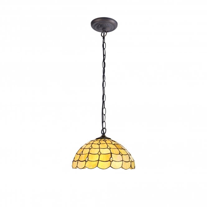 COLLETTE Tiffany Downlighter Ceiling Pendant 40cm Beige, Clear Crystal, Antique Brass