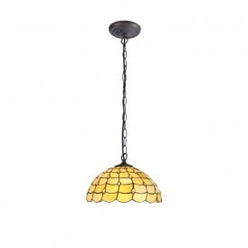 COLLETTE Tiffany Downlighter Ceiling Pendant 40cm Beige, Clear Crystal, Antique Brass