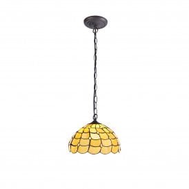COLLETTE Tiffany Downlighter Ceiling Pendant Light 30cm Beige, Clear Crystal, Antique Brass