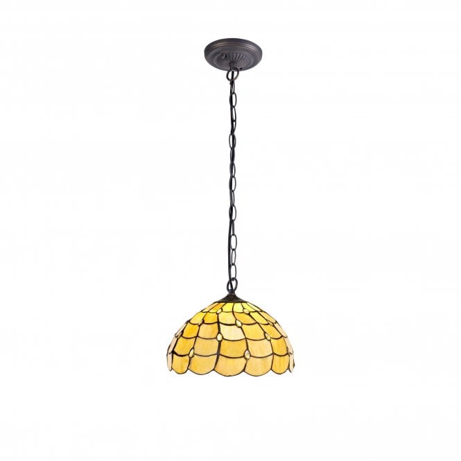 COLLETTE Tiffany Downlighter Ceiling Pendant Light 30cm Beige, Clear Crystal, Antique Brass