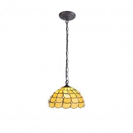 COLLETTE Tiffany Downlighter Ceiling Pendant Light 30cm Beige, Clear Crystal, Antique Brass
