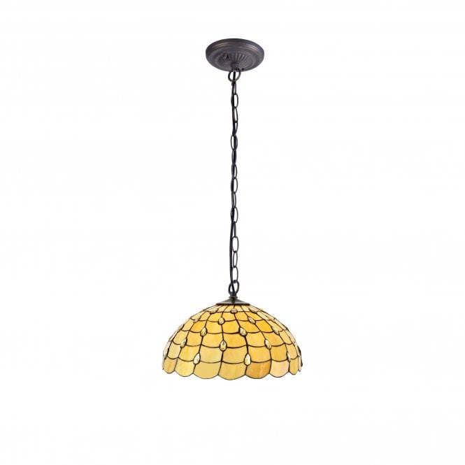 COLLETTE Tiffany Downlighter Ceiling Pendant Light 50cm Beige, Clear Crystal, Antique Brass