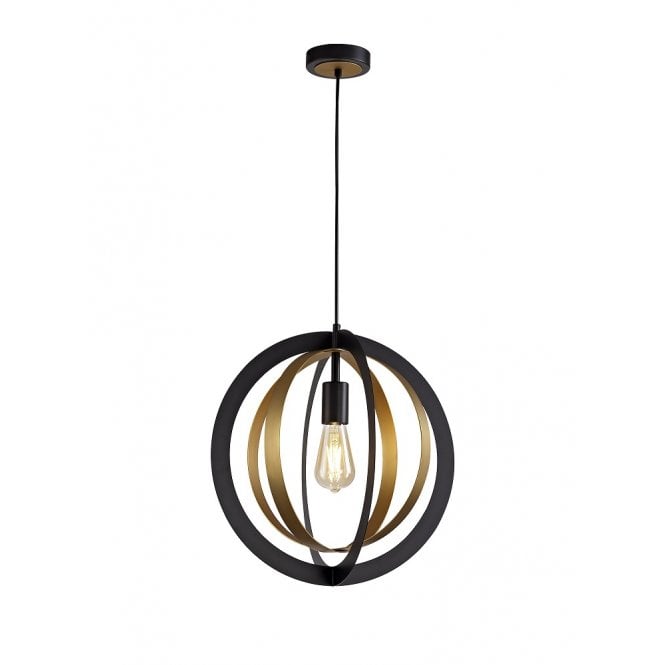 COMPASS orb ceiling pendant in two tone black and satin gold