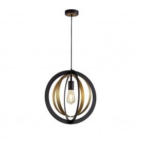 COMPASS orb ceiling pendant in two tone black and satin gold