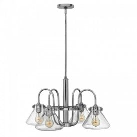 CONGRESS retro style chrome ceiling pedant with 4 clear glass shades