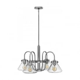 CONGRESS retro style chrome ceiling pedant with 4 clear glass shades