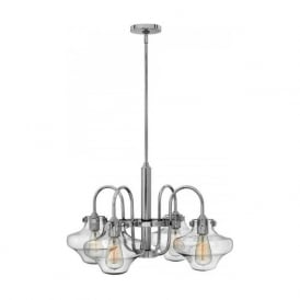 CONGRESS retro style chrome ceiling pedant with 4 clear glass shades