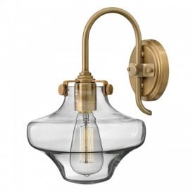 CONGRESS vintage retro style clear glass wall light, caramel frame
