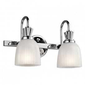 CORA double LED bathroom wall light in chrome with ribbed glass shades