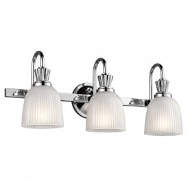 CORA over mirror LED bathroom wall light in chrome with 3 ribbed glass shades