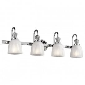 CORA over mirror LED bathroom wall light in chrome with 4 ribbed glass shades