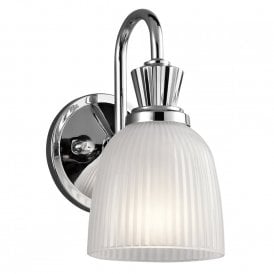 CORA single LED bathroom wall light in chrome with ribbed glass shade