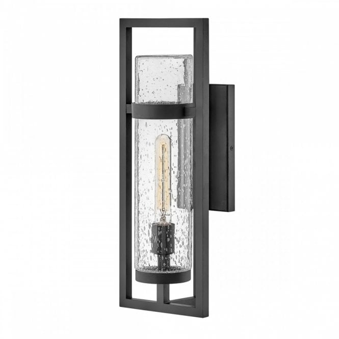 Cordillera 1lt IP44 Black Wall Light with Seeded Glass